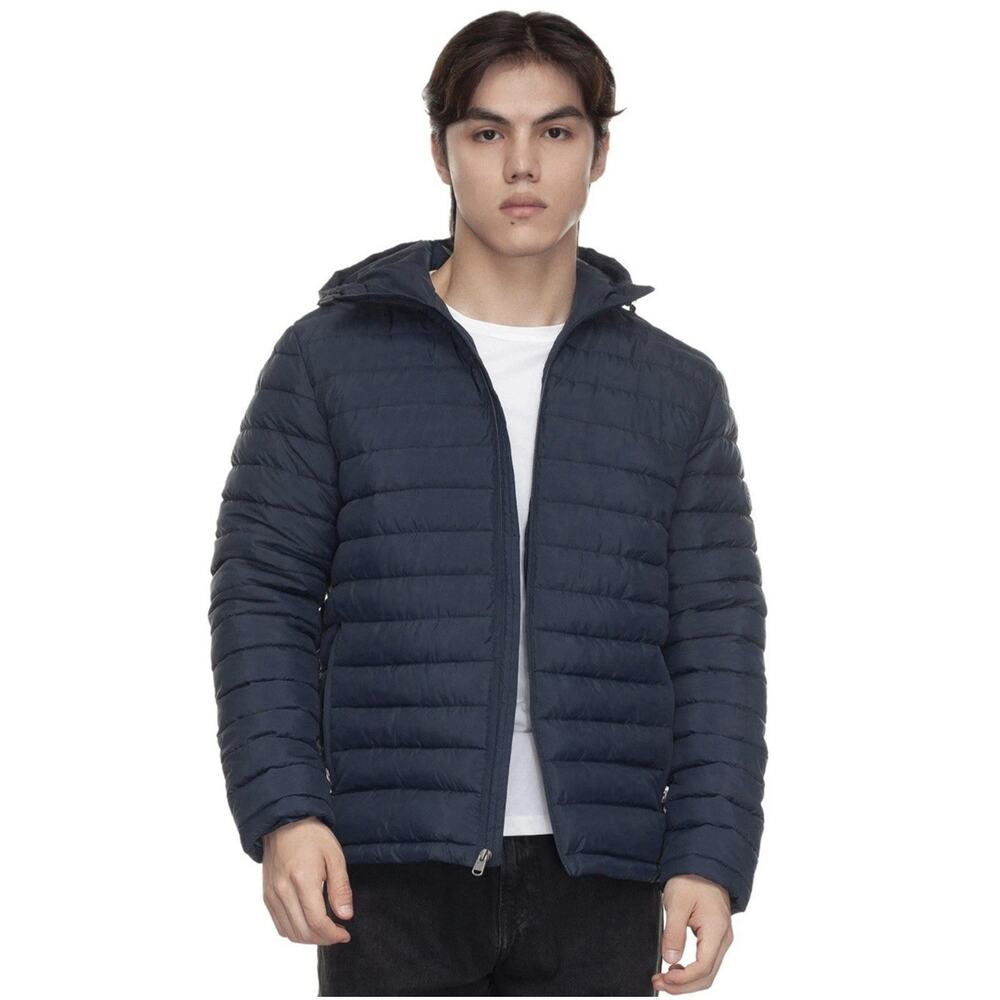 Rokka&Rolla Men's Midweight Puffer Jacket Hooded Coat Size Medium Navy